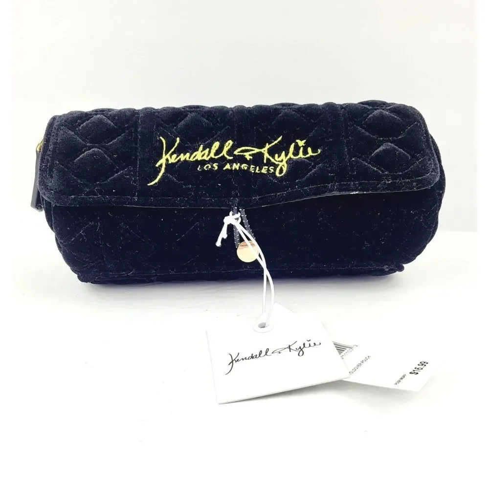 Kendall + Kylie Black Fold over Pouch with Brush Organizer